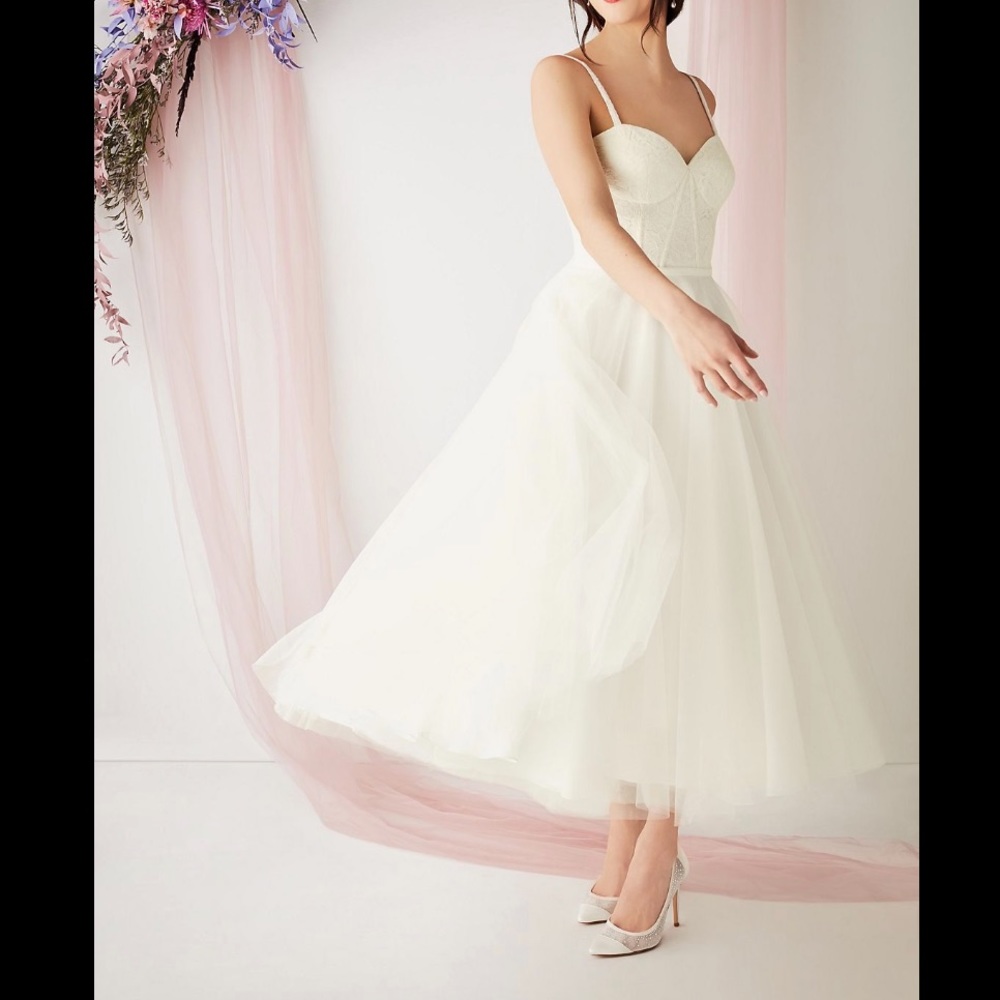 Cropped white tulle dress, wedding, reception